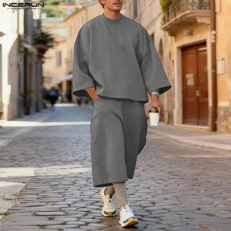 Men'S Fashion Color - Мужской комплект INCERUN: однотонные свободные худи