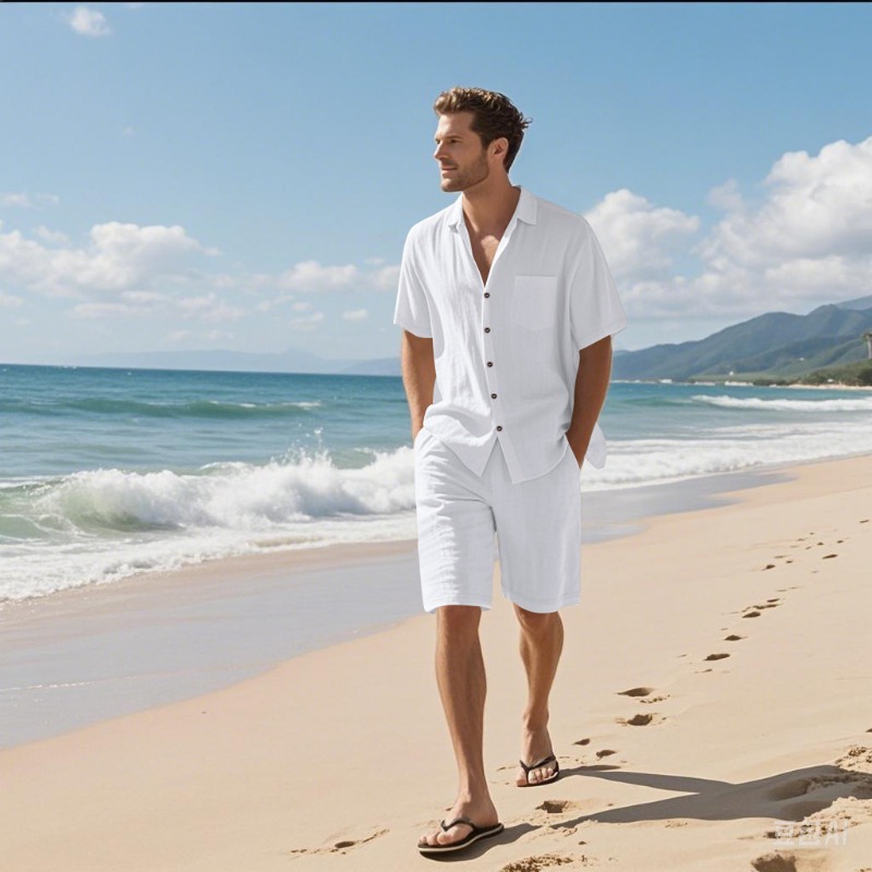 Linen Shirt Summer - Мужской комплект из льняной смесовой ткани: