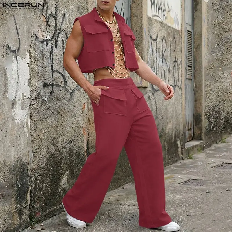 Queer Men'S Fashion - Мужской комплект INCERUN: однотонные укороченные топы