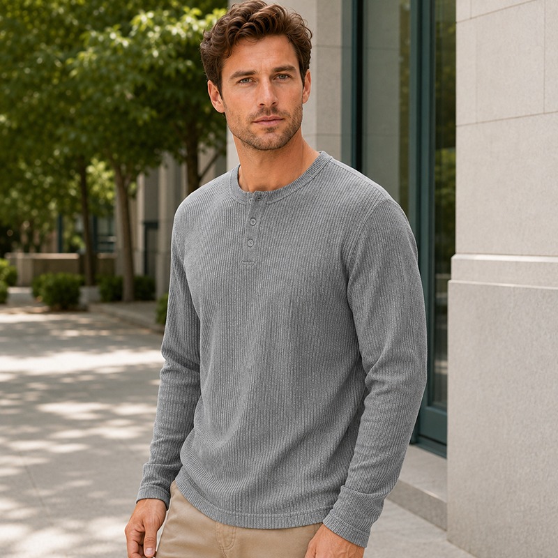 Men'S Fashion Color - Мужская простая модная рубашка-хенли с длинным