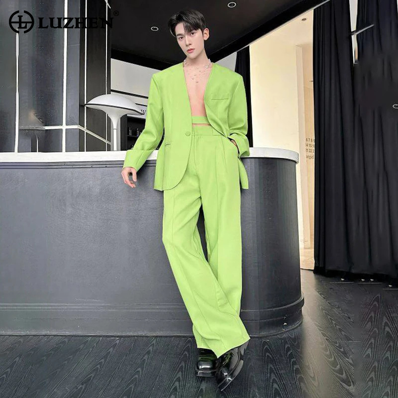 Men'S Fashion Color - LUZHEN 2026 Весенний новый однотонный комплект