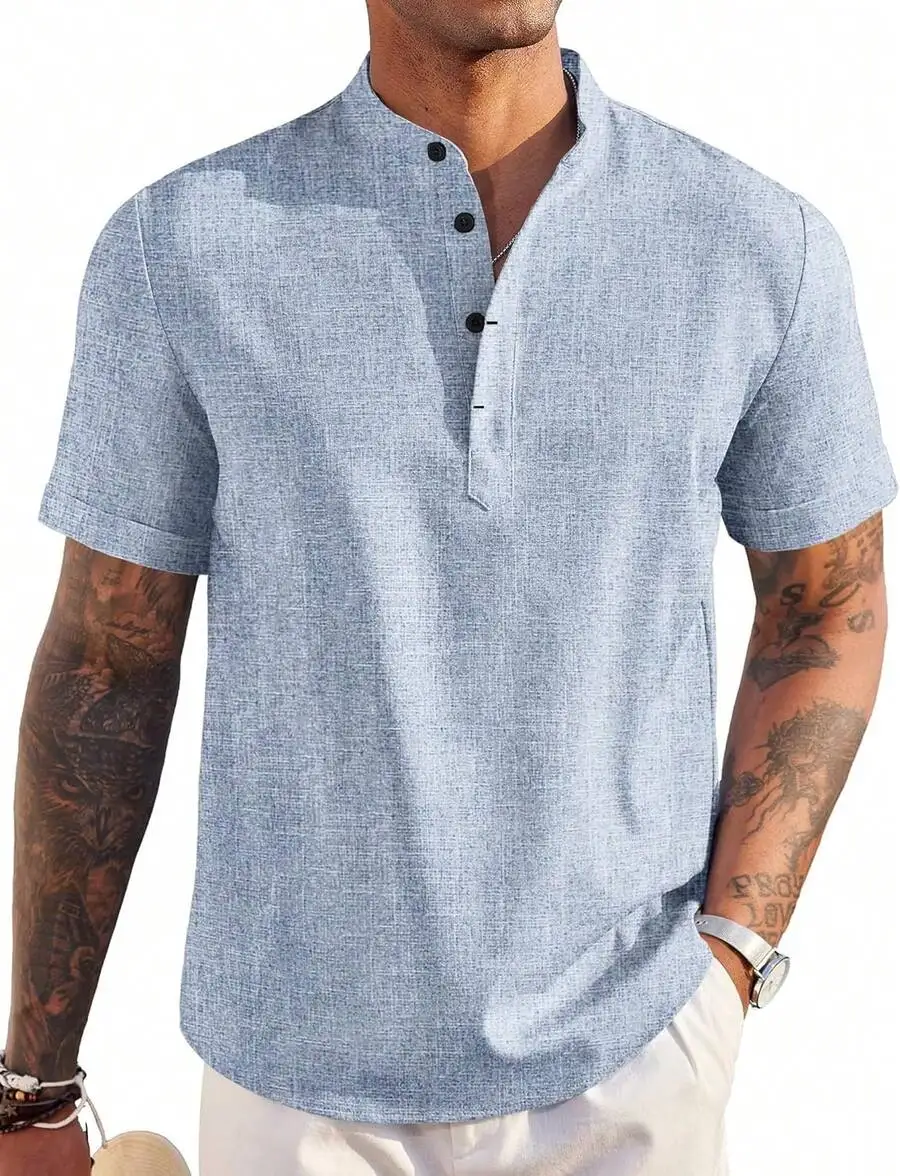 Мужская льняная рубашка-хенли  – обзор и цена Linen Shirt Summer